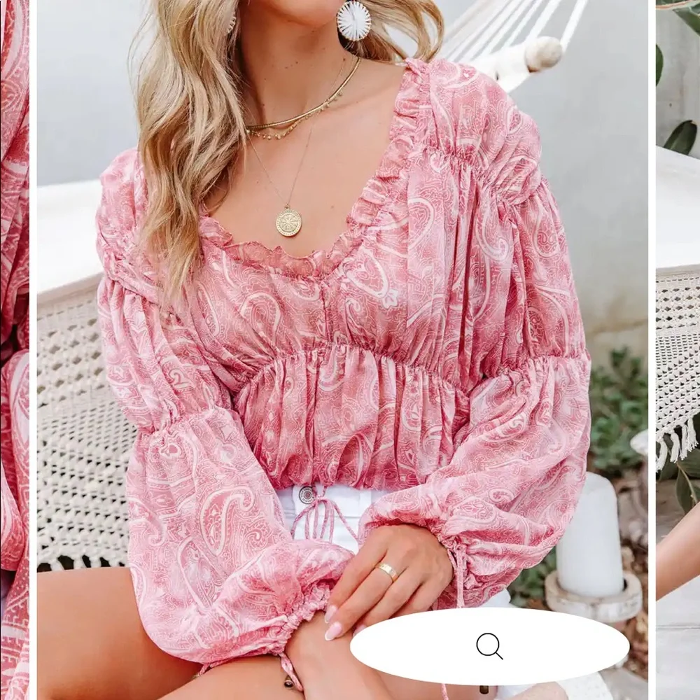 A7 - 368
VICI billowed tiered sheer top pink and white floral detail - Picture 5 of 17